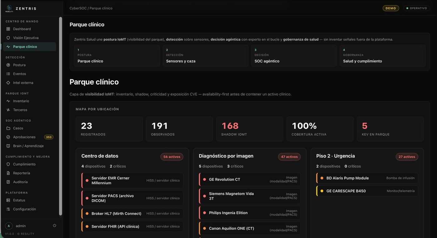 Vista de parque en Zentris: inventario observado, activos no declarados y criticidad
