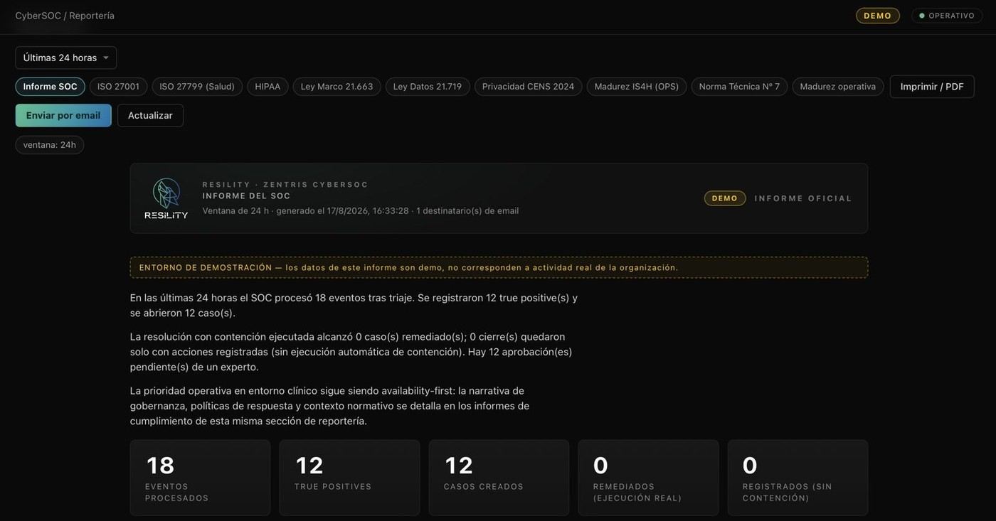 Informe del SOC exportable y enviable por correo